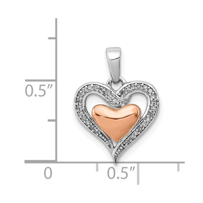 Sterling Silver Rhodium u0026 14K Rose Gold Heart Pendant