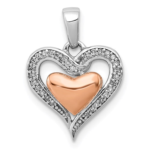 Sterling Silver Rhodium u0026 14K Rose Gold Heart Pendant