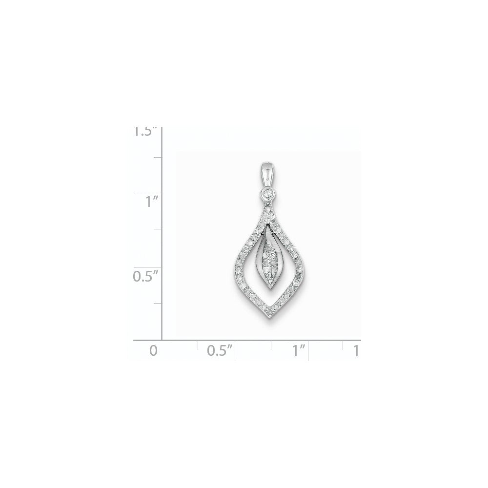Sterling Silver Rhodium Plated Diamond Teardrop Pendant