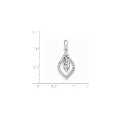Sterling Silver Rhodium Plated Diamond Teardrop Pendant