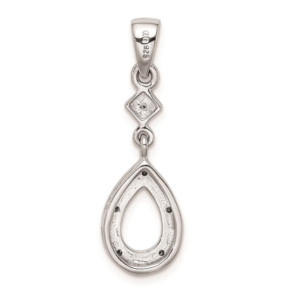 Sterling Silver Rhodium Plated Diamond Teardrop Dangle Pendant