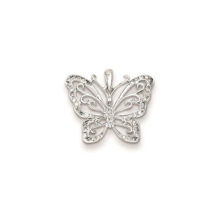Sterling Silver Rhodium Plated Diamond Butterfly Pendant