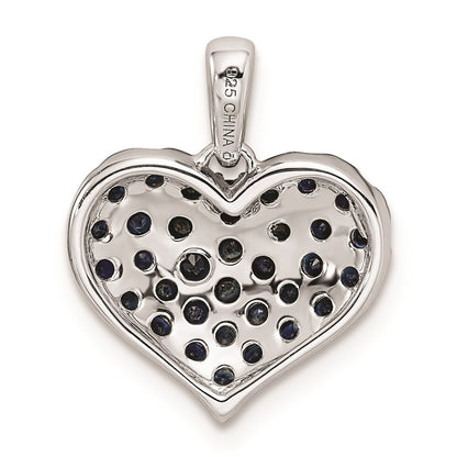 Sterling Silver Rhodium Diamond u0026 Sapphire Heart Pendant