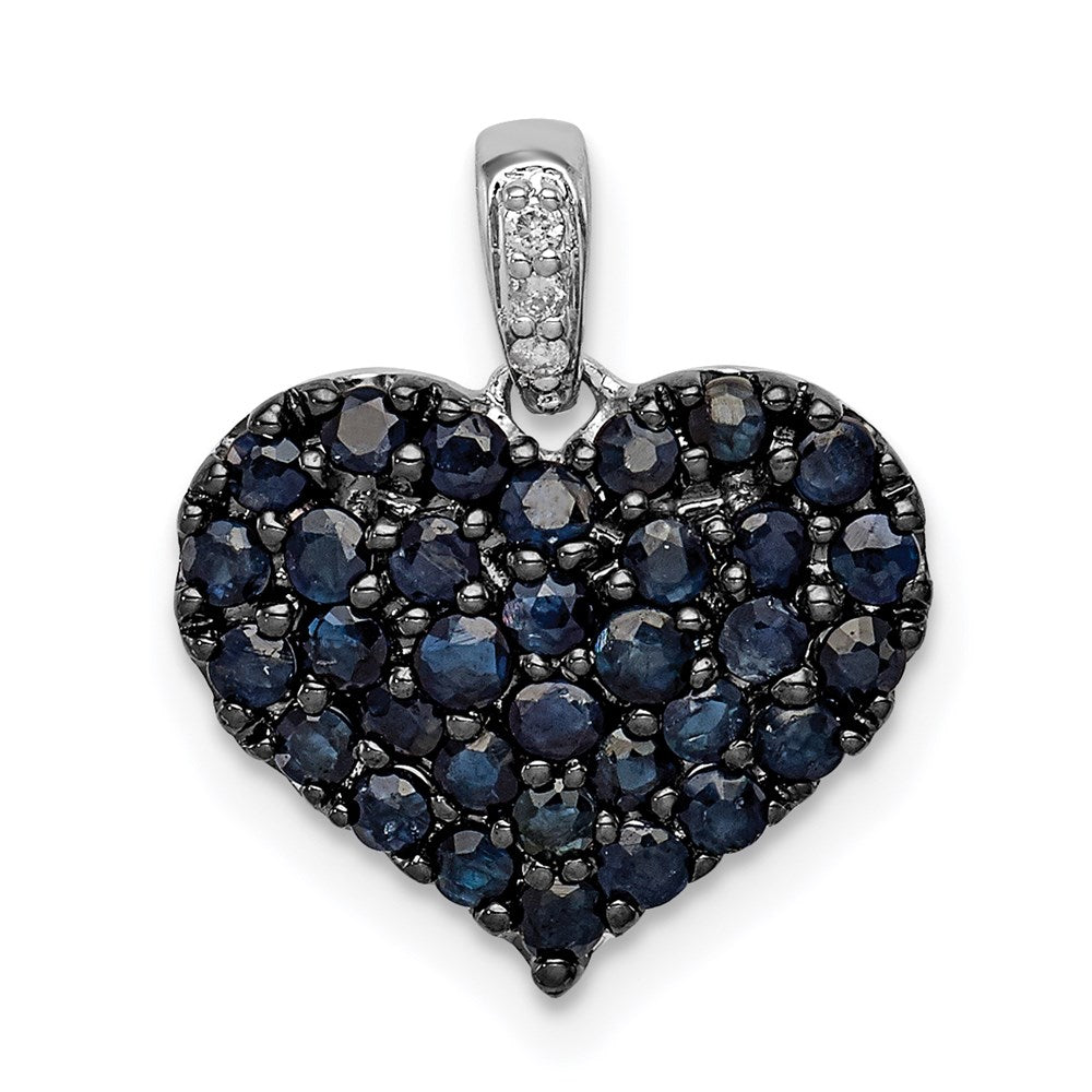 Sterling Silver Rhodium Diamond u0026 Sapphire Heart Pendant