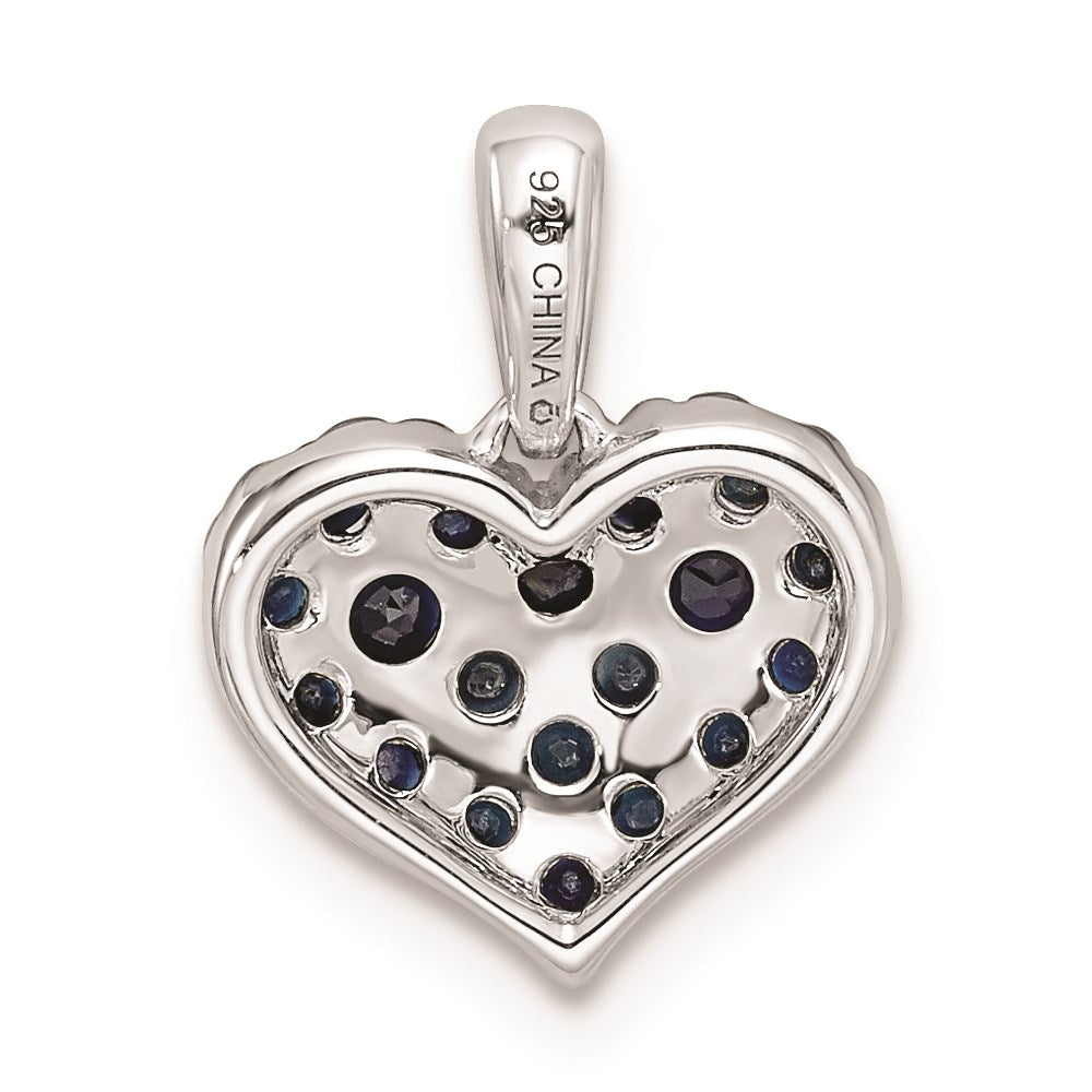 Sterling Silver Rhodium Diamond u0026 Sapphire Heart Pendant
