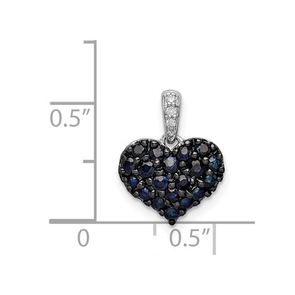Sterling Silver Rhodium Diamond u0026 Sapphire Heart Pendant