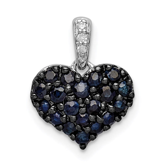 Sterling Silver Rhodium Diamond u0026 Sapphire Heart Pendant