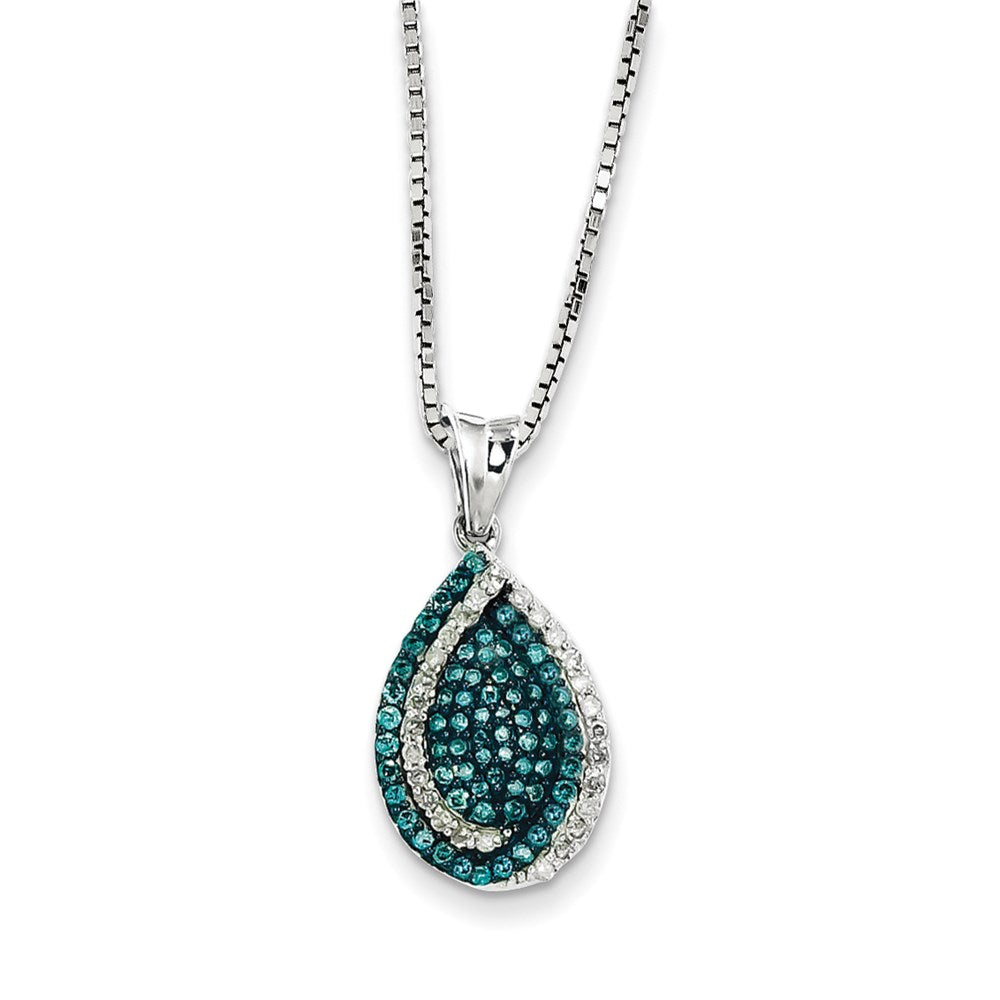 Sterling Silver Blue u0026 White Diamond Teardrop Pendant Necklace