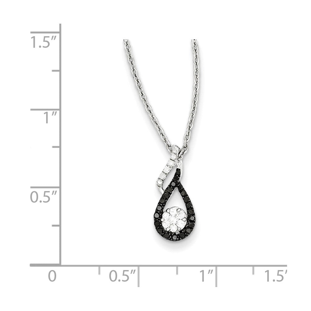 Sterling Silver Rhodium Plated Black u0026 White Diamond Teardrop Pendant
