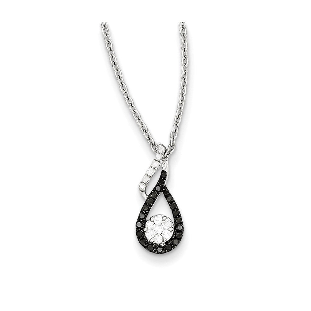 Sterling Silver Rhodium Plated Black u0026 White Diamond Teardrop Pendant