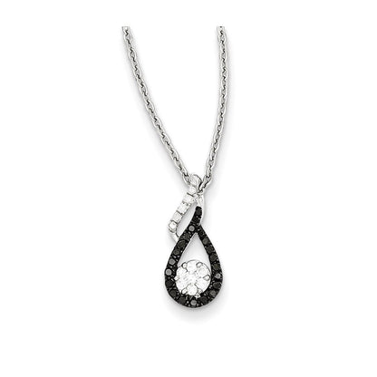 Sterling Silver Rhodium Plated Black u0026 White Diamond Teardrop Pendant