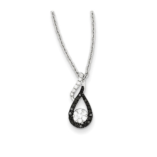 Sterling Silver Rhodium Plated Black u0026 White Diamond Teardrop Pendant