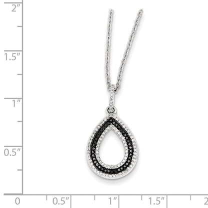 Sterling Silver Black and White Diamond Teardrop Pendant