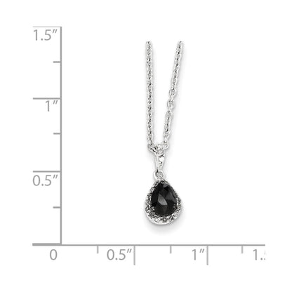 Sterling Silver Black u0026 White Diamond Teardrop Pendant Necklace