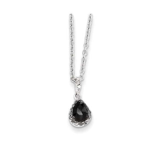 Sterling Silver Black u0026 White Diamond Teardrop Pendant Necklace