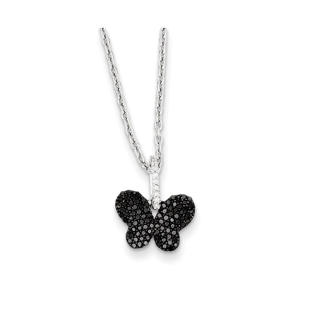 Sterling Silver Black and White Diamond Butterfly Pendant
