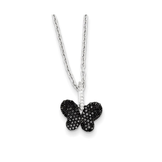 Sterling Silver Black and White Diamond Butterfly Pendant