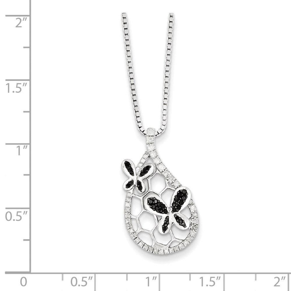 Sterling Silver Rhodium Plated Black u0026 White Diamond Butterfly Pendant