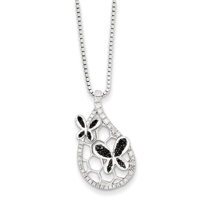 Sterling Silver Rhodium Plated Black u0026 White Diamond Butterfly Pendant