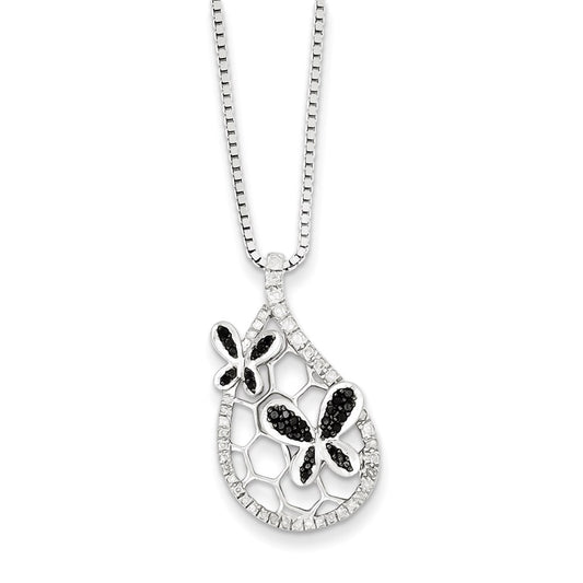 Sterling Silver Rhodium Plated Black u0026 White Diamond Butterfly Pendant