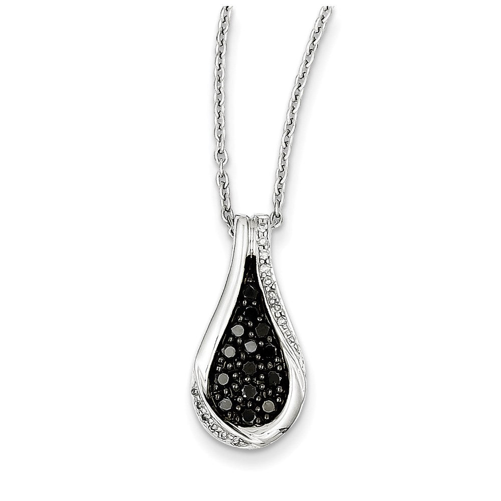 Sterling Silver Black u0026 White Diamond Teardrop Pendant