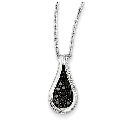 Sterling Silver Black u0026 White Diamond Teardrop Pendant