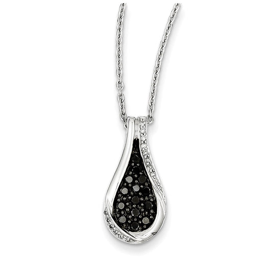 Sterling Silver Black u0026 White Diamond Teardrop Pendant