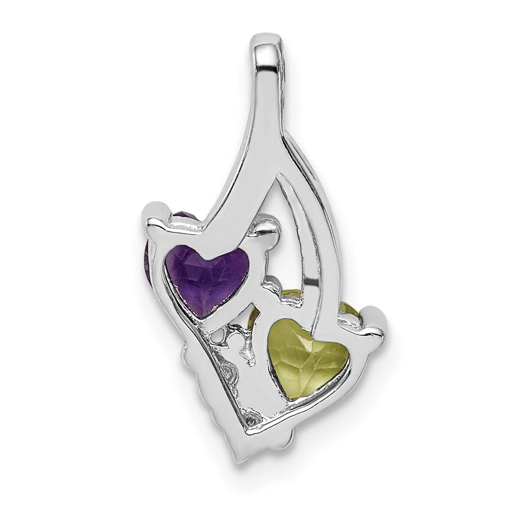 Sterling Silver Rhodium-plated Amethyst u0026 Peridot Diamond Pendant