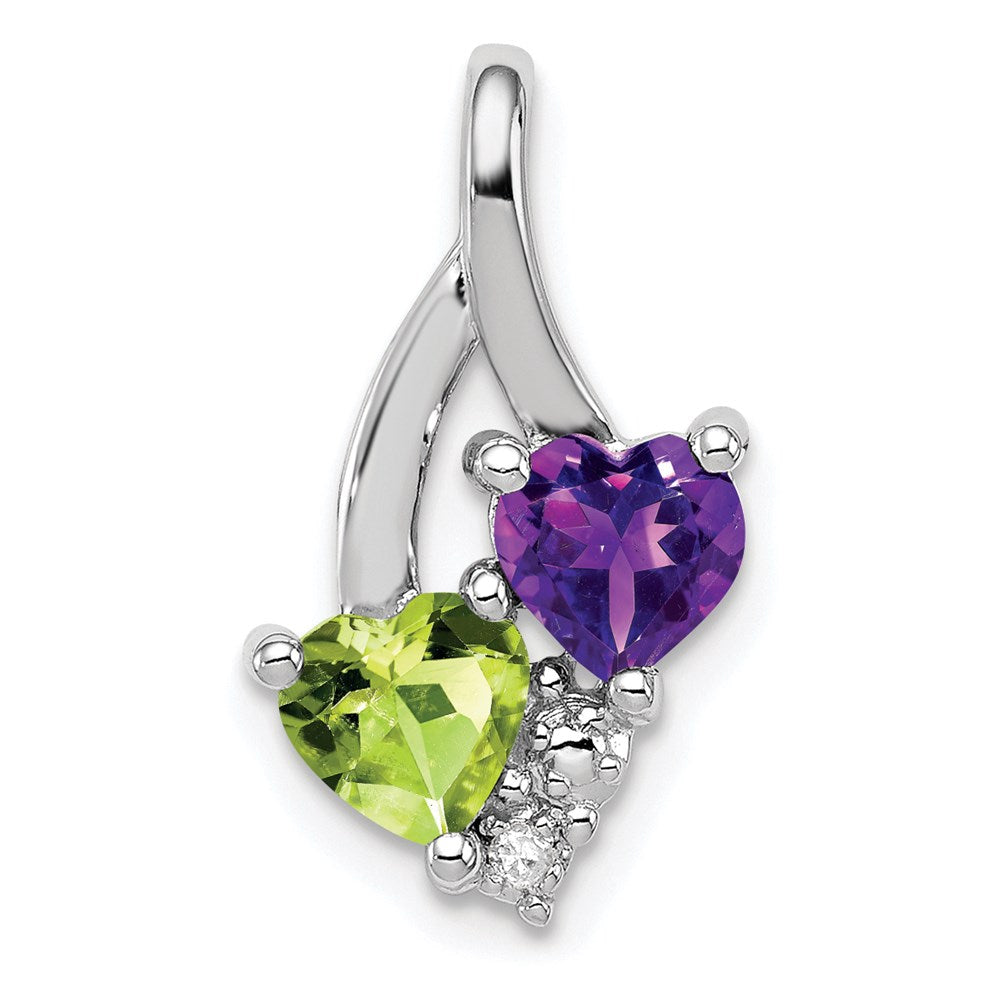 Sterling Silver Rhodium-plated Amethyst u0026 Peridot Diamond Pendant