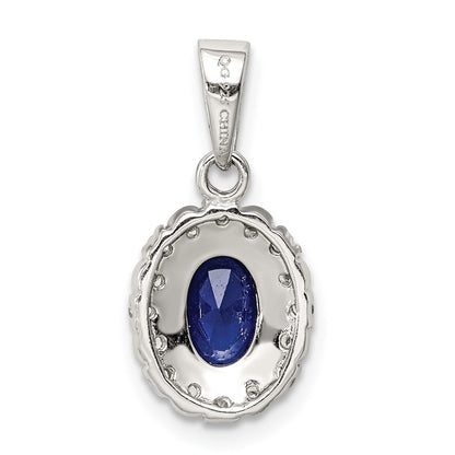 Sterling Silver RH-plated Polished CZ u0026 Created Sapphire Oval Halo Pendant