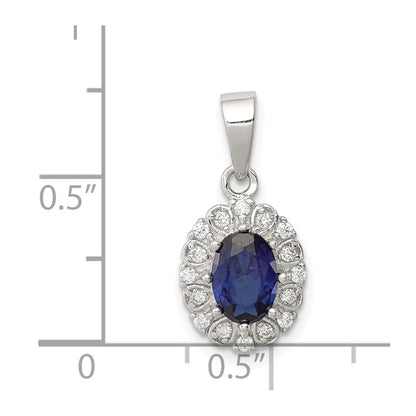 Sterling Silver RH-plated Polished CZ u0026 Created Sapphire Oval Halo Pendant