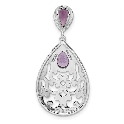 Sterling Silver Rhodium-plated Polished Amethyst Pendant
