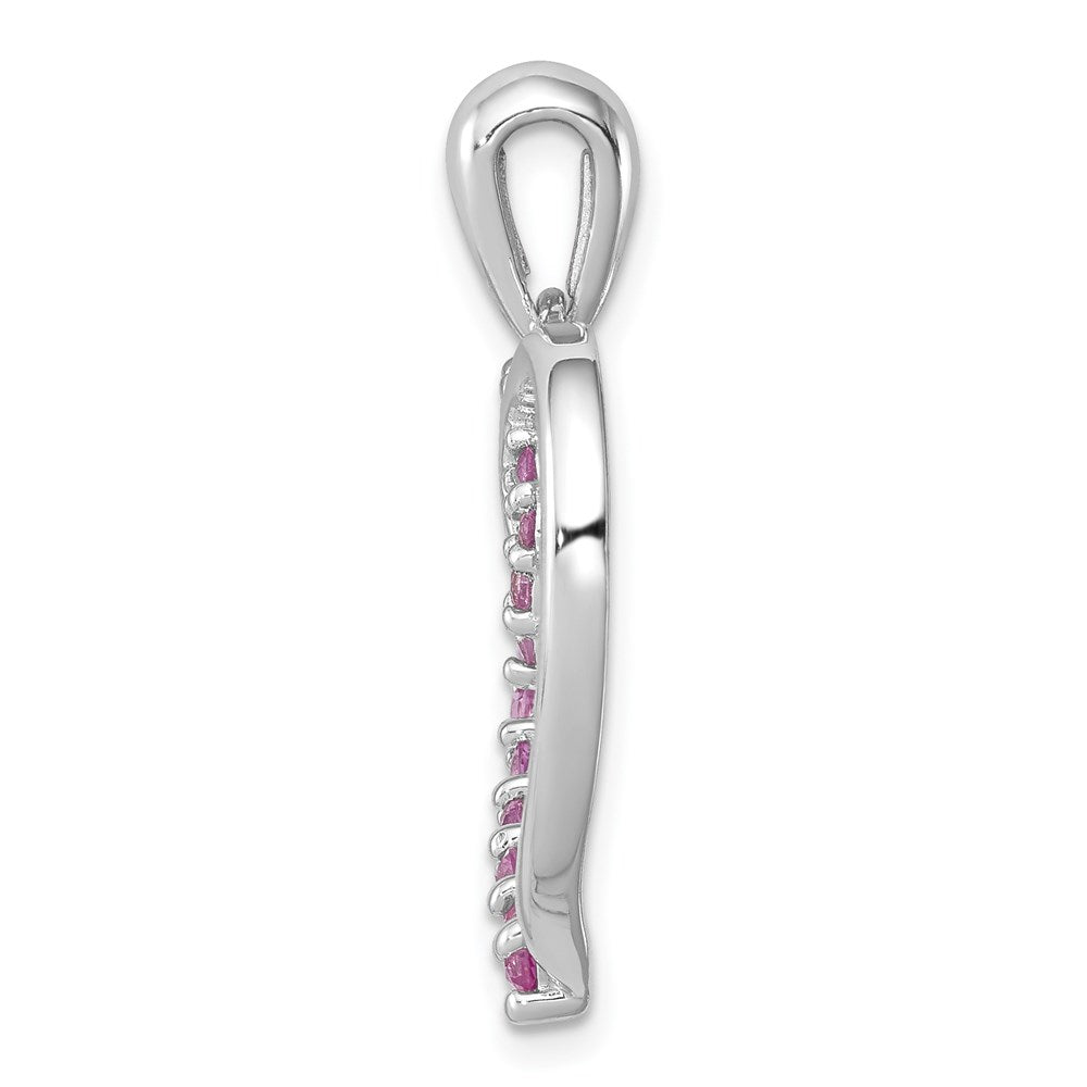 Sterling Silver Rhodium-plated Created Pink Sapphire Heart Pendant