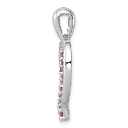 Sterling Silver Rhodium-plated Created Pink Sapphire Heart Pendant