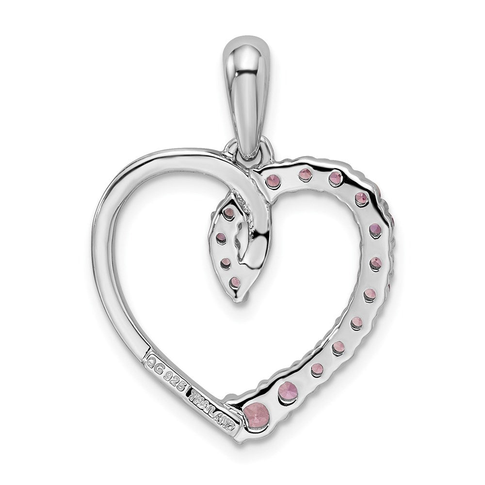 Sterling Silver Rhodium-plated Created Pink Sapphire Heart Pendant