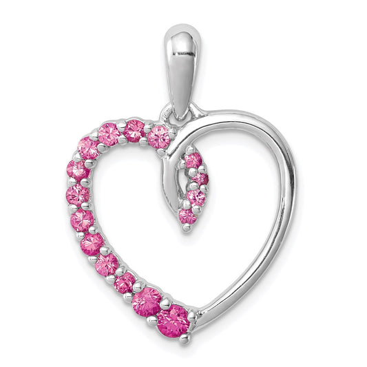 Sterling Silver Rhodium-plated Created Pink Sapphire Heart Pendant