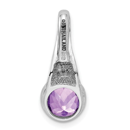 Sterling Silver Rhodium-plated CZ and Amethyst Pendant