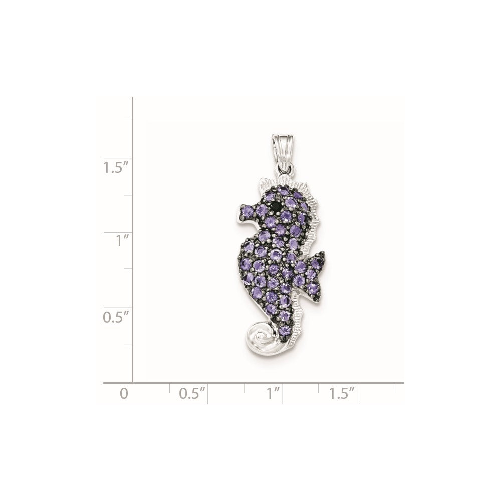 Sterling Silver Rhodium-plated Iolite u0026 Black Sapphire Seahorse Pendant