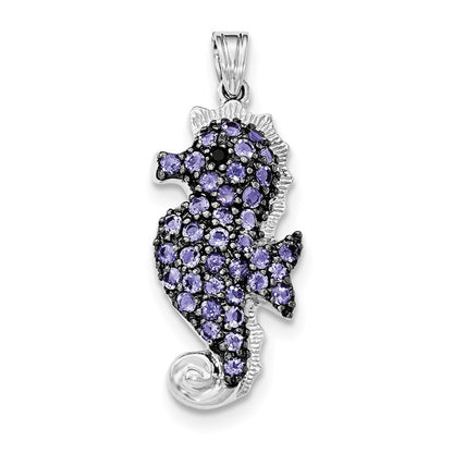 Sterling Silver Rhodium-plated Iolite u0026 Black Sapphire Seahorse Pendant