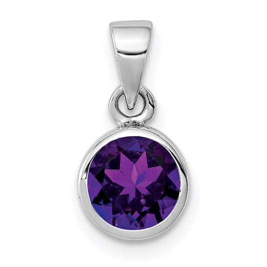 Sterling Silver Rhodium-plated Polished Amethyst Round Pendant