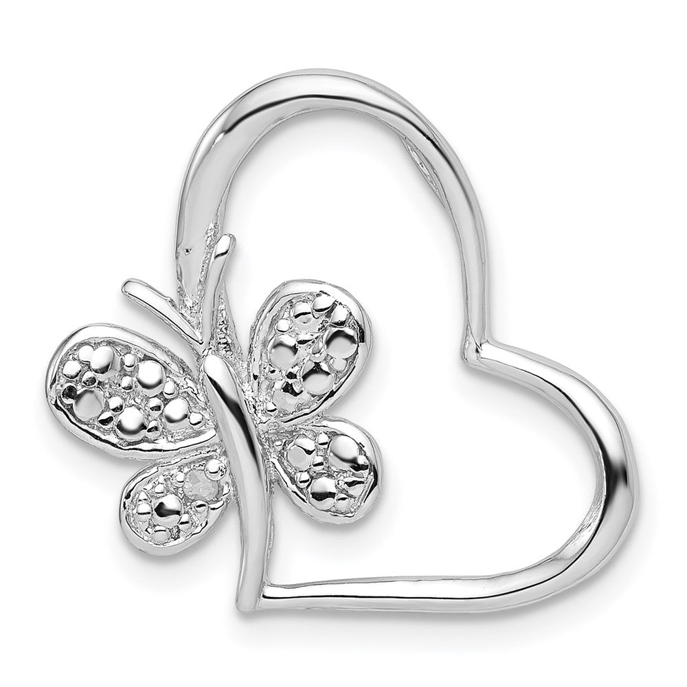 Sterling Silver Rhodium u0026 Diamond Butterfly Heart Chain Slide
