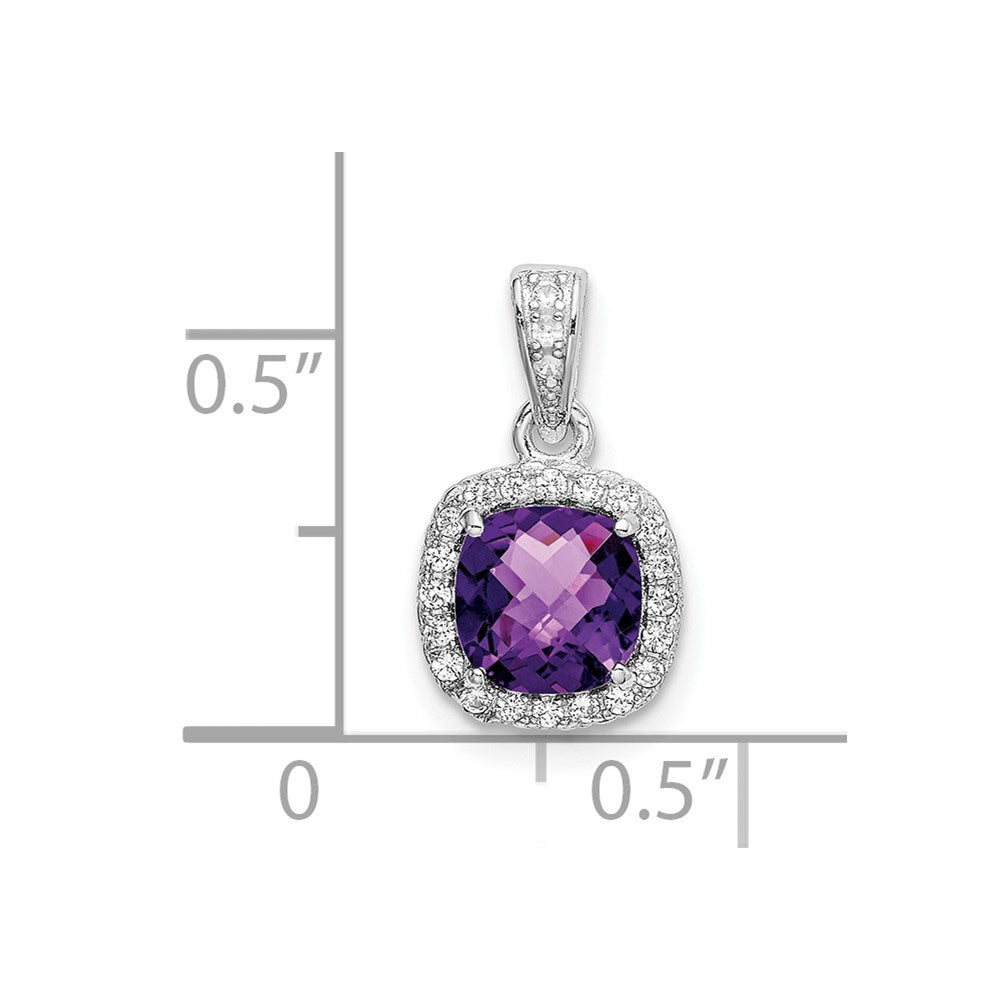 Sterling Silver RH Plated Amethyst and Created White Sapphire Pendant