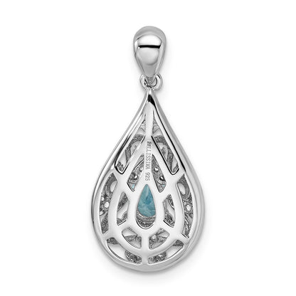 Sterling Silver Rhodium-plated Blue u0026 White Topaz Teardrop Pendant