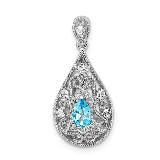 Sterling Silver Rhodium-plated Blue u0026 White Topaz Teardrop Pendant