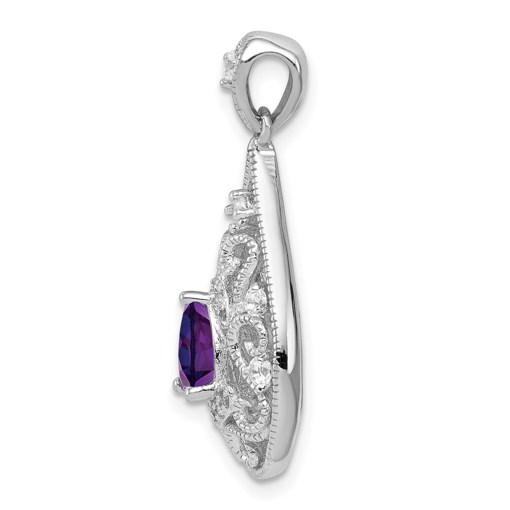Sterling Silver Rhodium-plated Amethyst u0026 White Topaz Teardrop Pendant