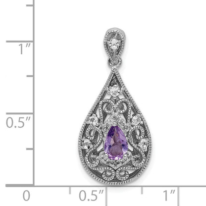 Sterling Silver Rhodium-plated Amethyst u0026 White Topaz Teardrop Pendant