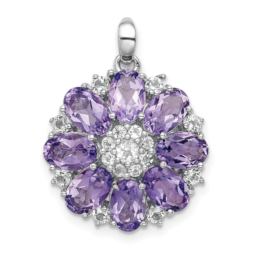 Sterling Silver Rhodium-plated Amethyst u0026 White Topaz Pendant