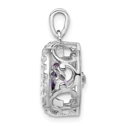 Sterling Silver White Topaz u0026 Vibrant Amethyst Circle Pendant