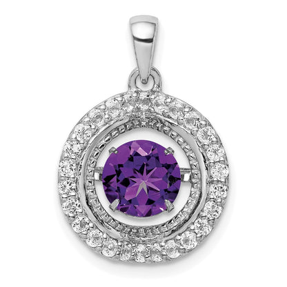 Sterling Silver White Topaz u0026 Vibrant Amethyst Circle Pendant