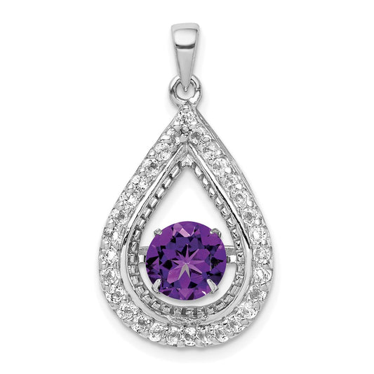 Sterling Silver White Topaz u0026 Vibrant Amethyst Teardrop Pendant